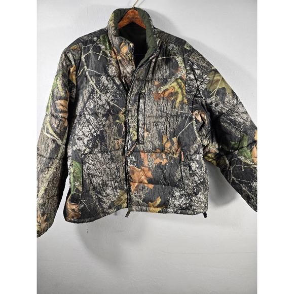 Mossy Oak Reversible Puffer Jacket Camo Olive Green Outdoor Full Zip Mens - Picture 3 of 13